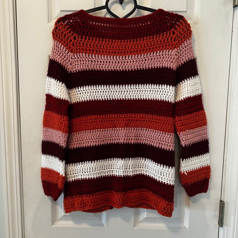 Crochet Cardigan‎ Multicolor Striped Button Front Boho Festival Sweater M - Picture 5 of 8